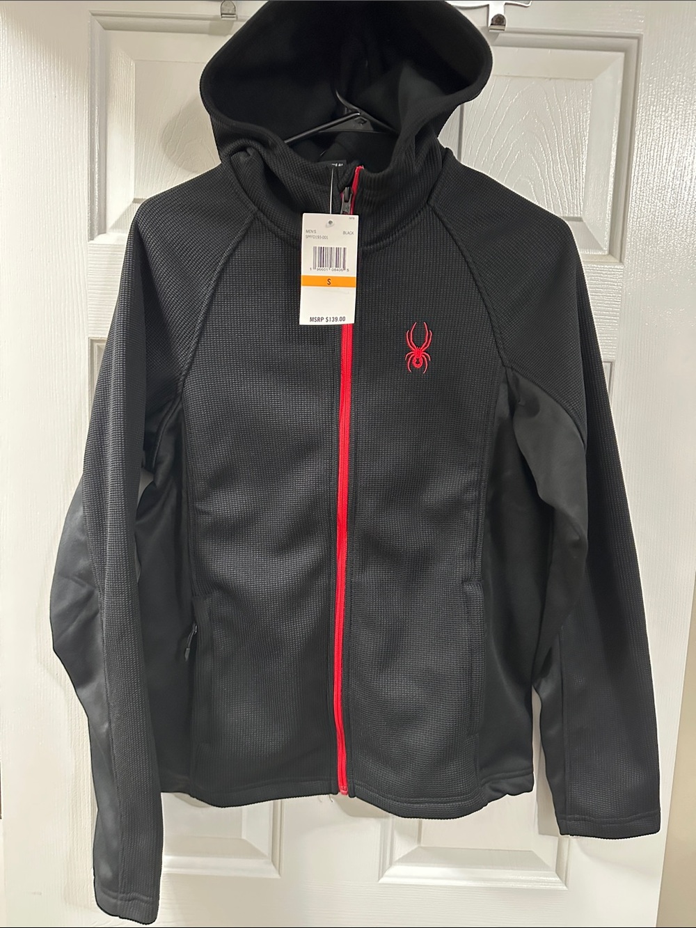 Spyder Black Hooded Jacket with Red Zip & Logo